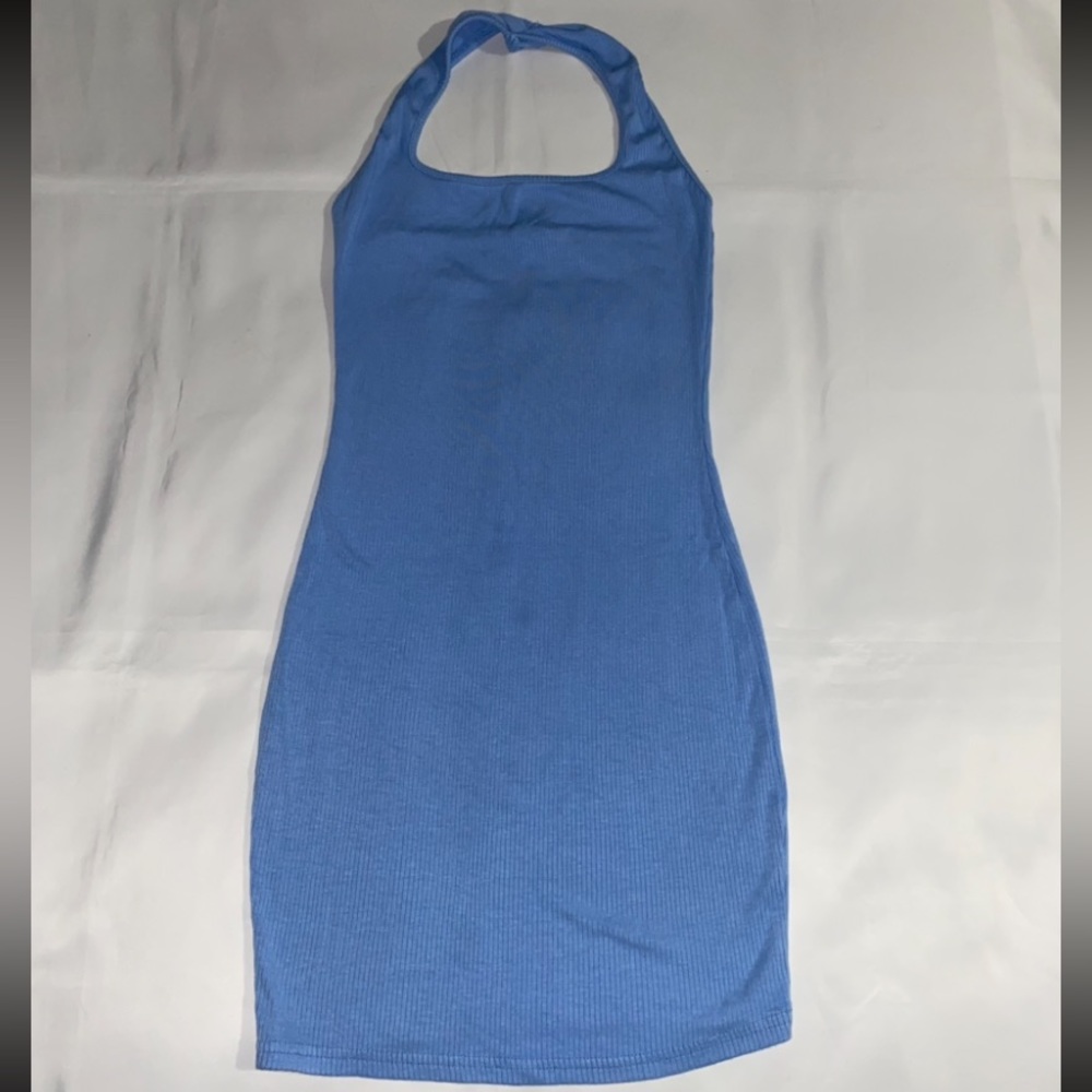 Shein Ribbed Halter Top Blue Bodycon Mini Dress